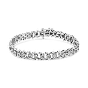 .925 Sterling Silver 1/2 Cttw Diamond Miracle-Set Double Swoosh Wave Style 7"
